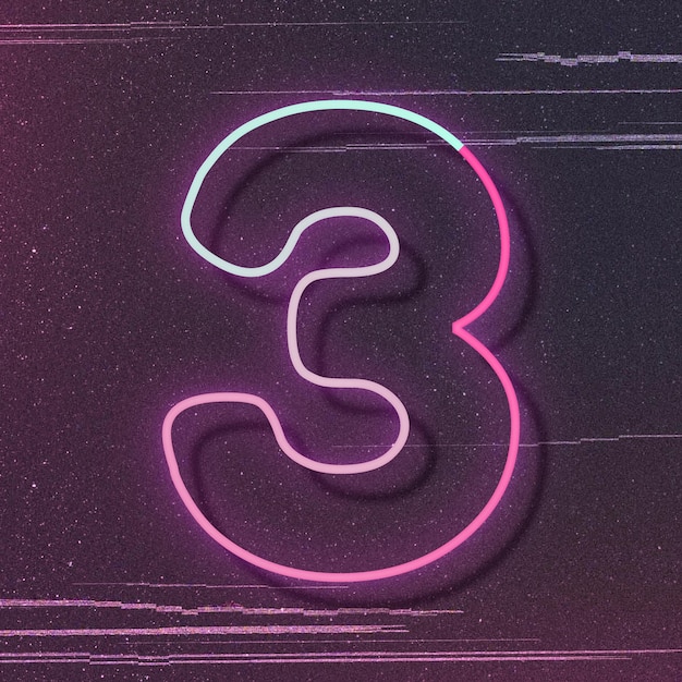 Free Vector pink neon glow number 3 vector font typography