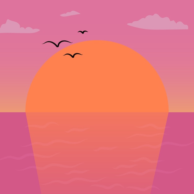 Free Vector pink and orange sunset scenery vector art work background