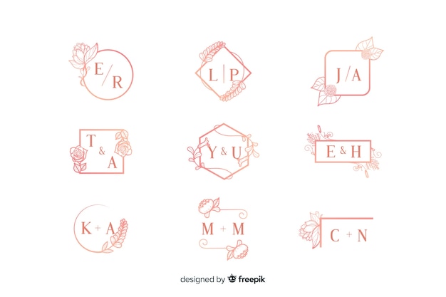 Pink ornamental wedding monogram collection