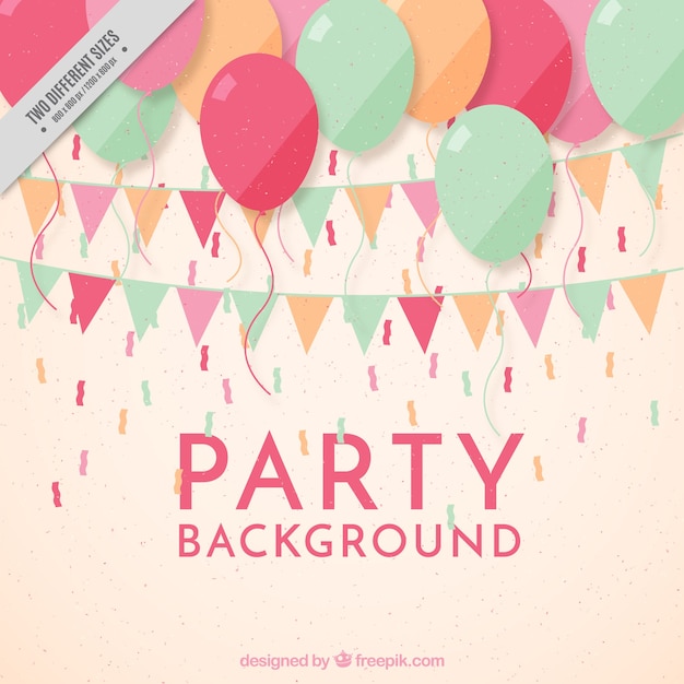 Free Vector pink party background with garlands and balloons