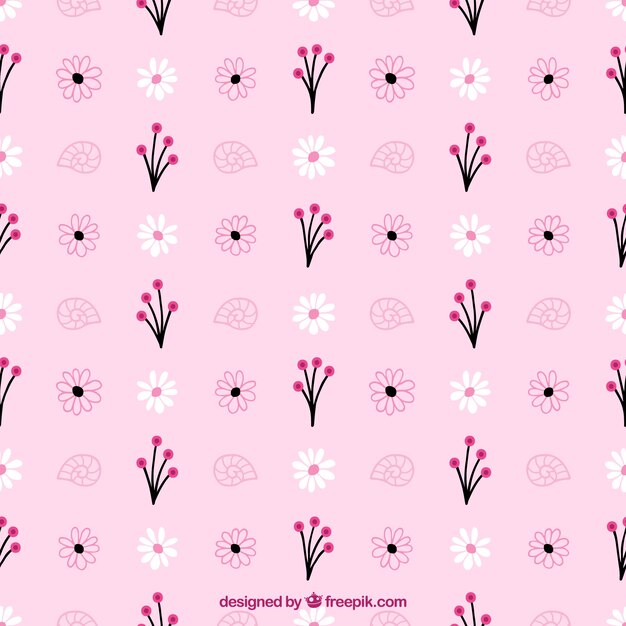 Pink pattern of hand drawn flowers