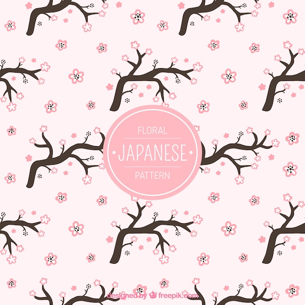 Pink pattern with had drawn cherry blossom 