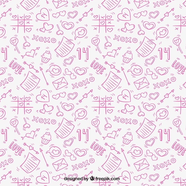 Pink pattern with hand-drawn love elements