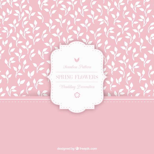 Pink pattern with hand drawn white leaves