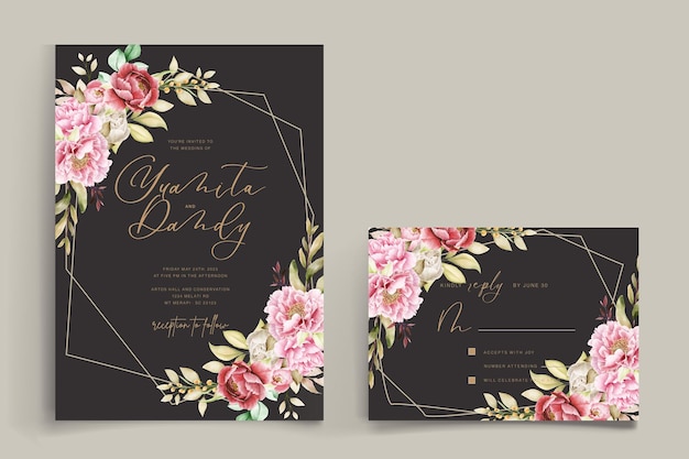 pink peony background and frame card design