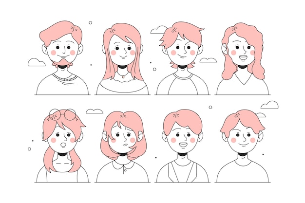 Pink people avatars illustration