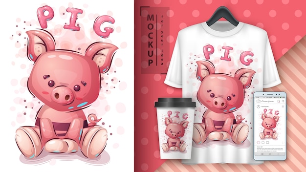 Pink pig poster and merchandising