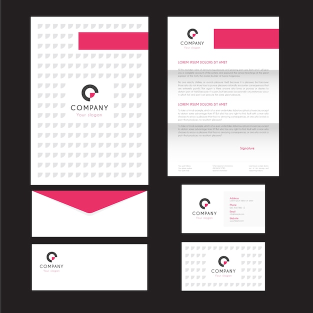 Pink rectangle business stationery