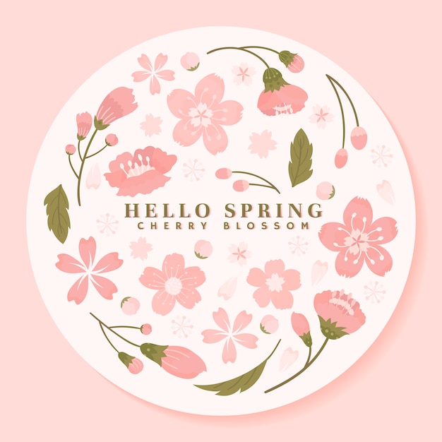 Pink round cherry blossom framed vector