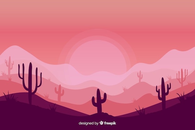 Pink shades background with silhouettes of cacti