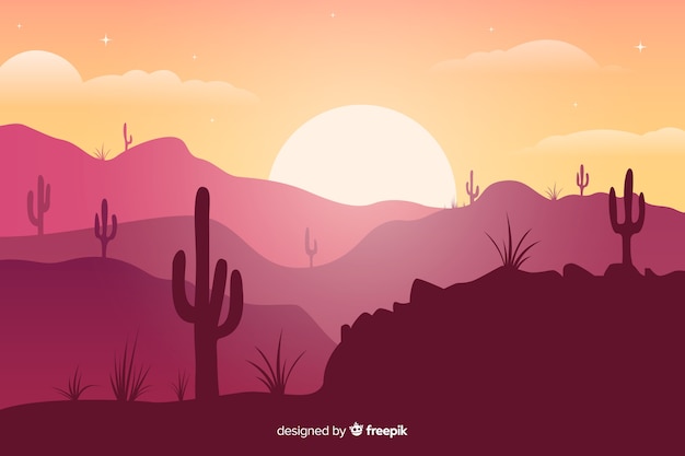 Free Vector pink shades desert with cactuses and bright sun