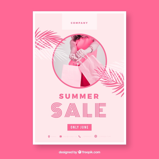 Pink summer sale flyer template with image