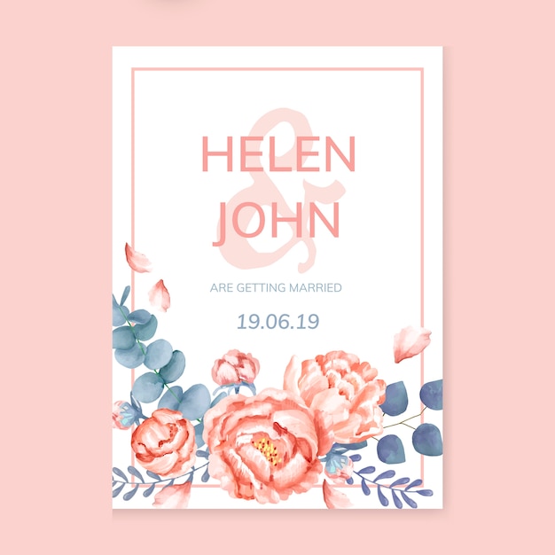 Pink themed floral wedding card