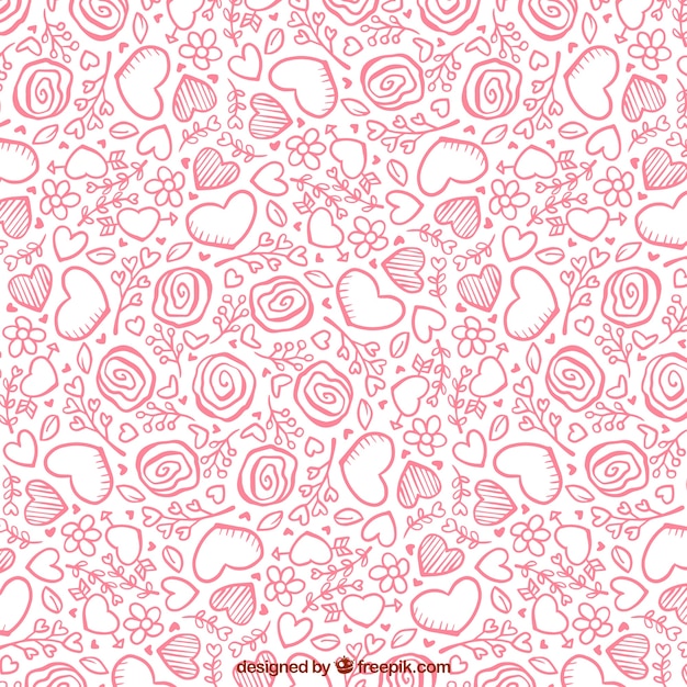 Pink valentines pattern with hearts and plants