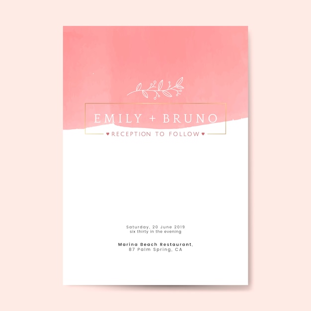 Pink wedding invitation card vector