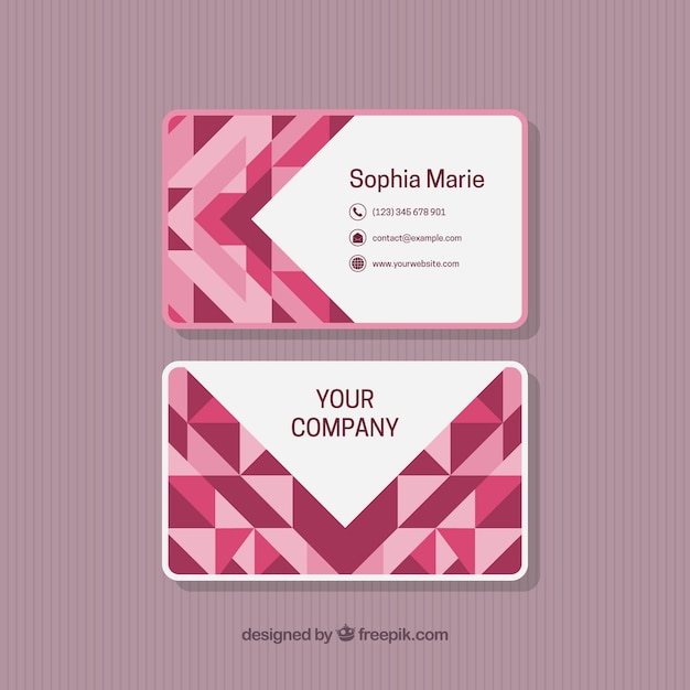 Free vector pink and white business card with geometric shapes