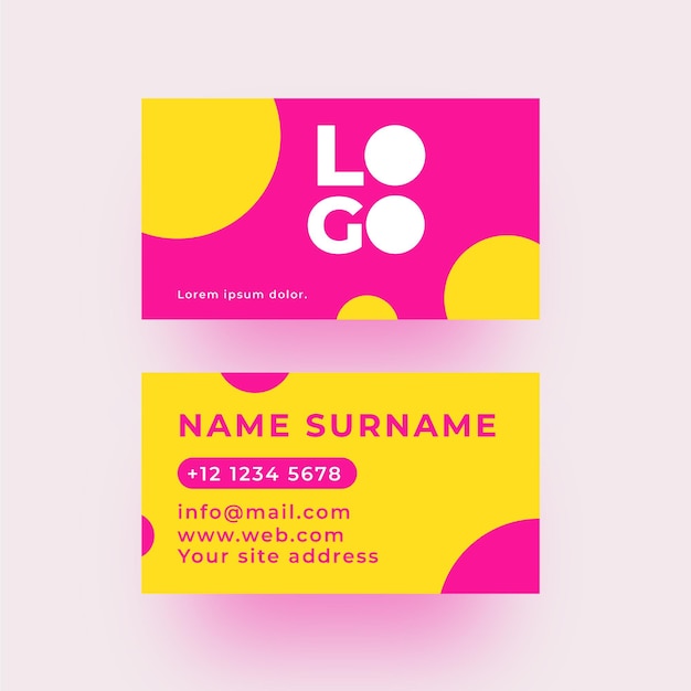 Pink and yellow neon colours business card