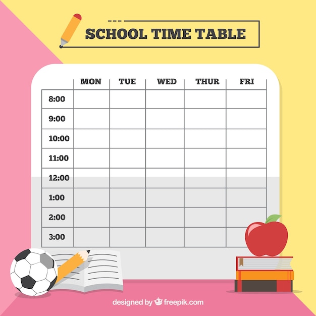 Pink and yellow school timetable template