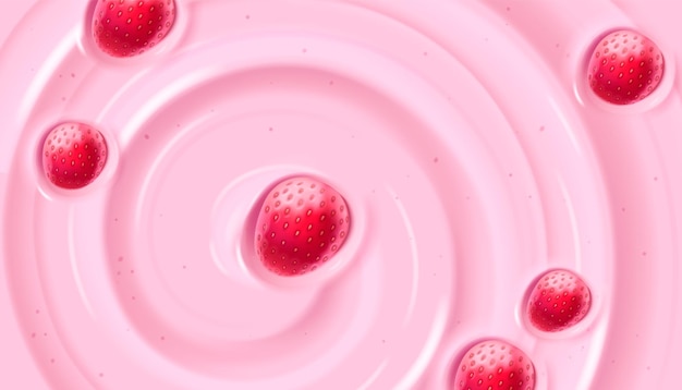 Free Vector pink yogurt or ice cream texture with strawberry