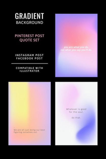 Pinterest post vector set colorful gradient background