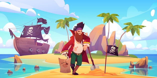 Pirate buried treasure chest on tropical island