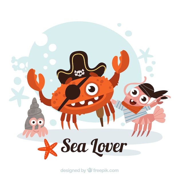 Free vector pirate crab and friends background