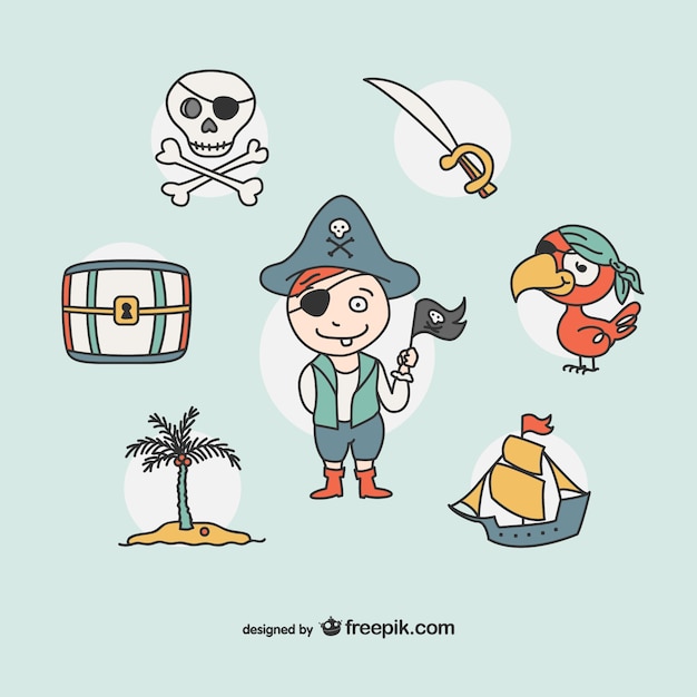 Pirate drawing icons collection