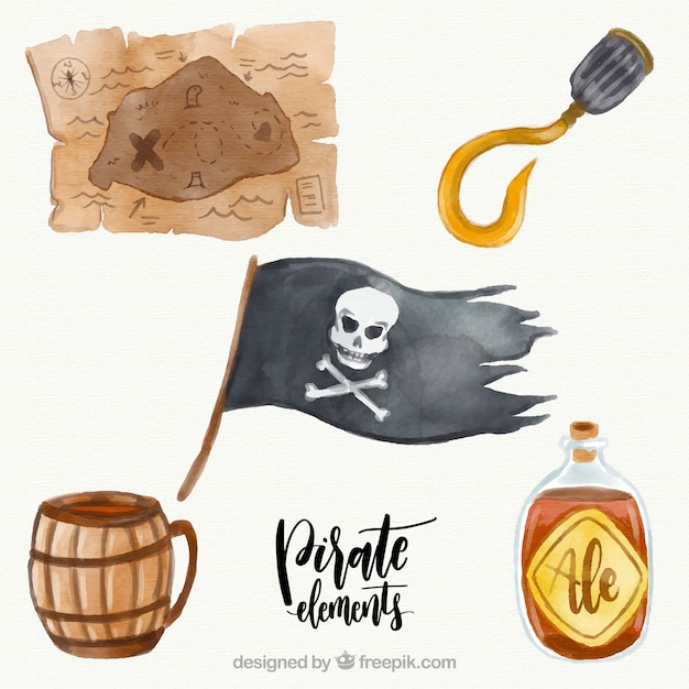 Free Vector pirate flag and watercolor elements