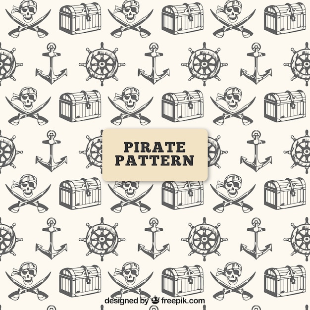 Free Vector pirate pattern with hand drawn objects