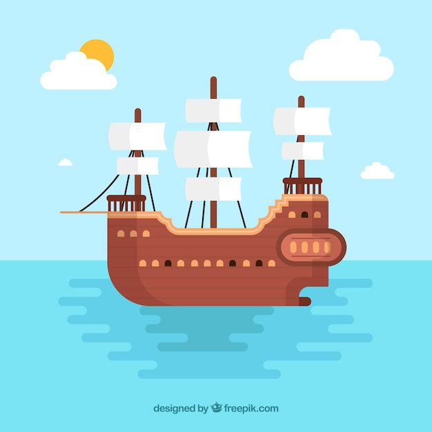 Free vector pirate ship background in flat design