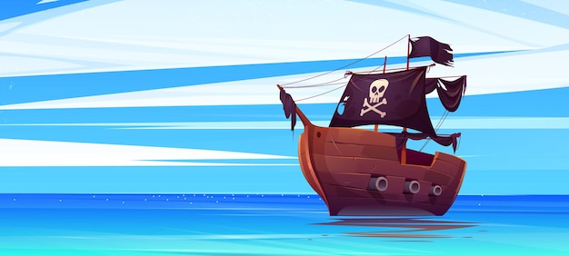 Free Vector pirate ship with black flag and and jolly roger