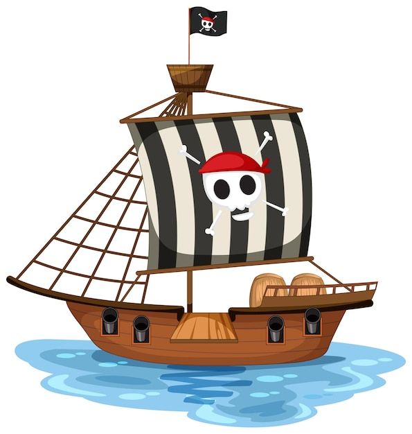 Free Vector a pirate ship with jolly roger flag isolated