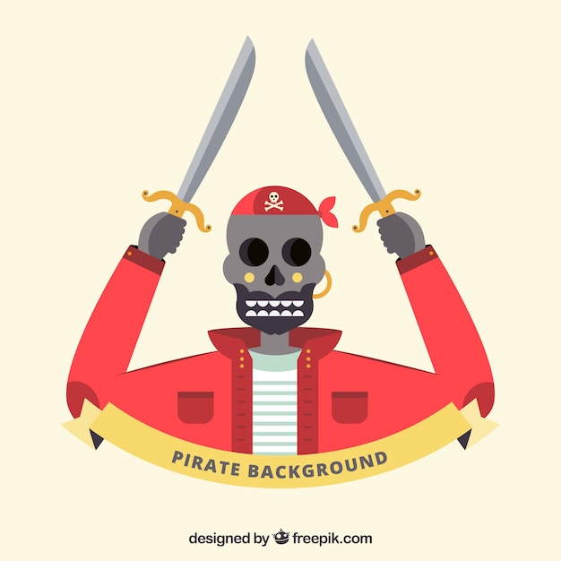 Free vector pirate skull background in flat design