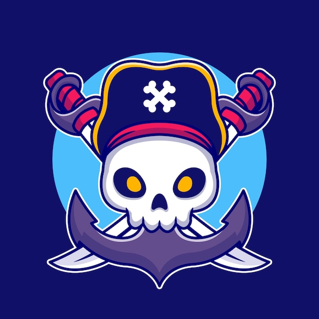 Pirate Skull With Anchor Cartoon Illustration