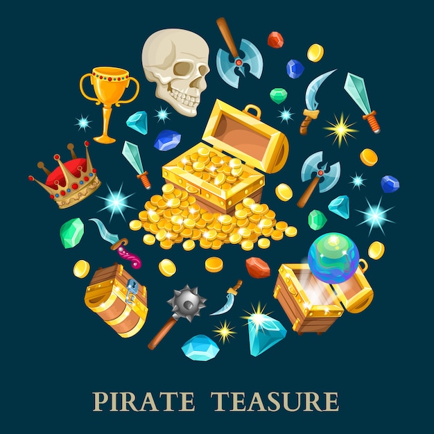 Pirate Treasure Isometric Icons Set