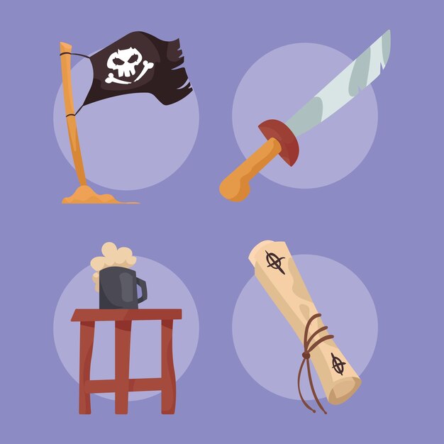 pirates concept set four icons