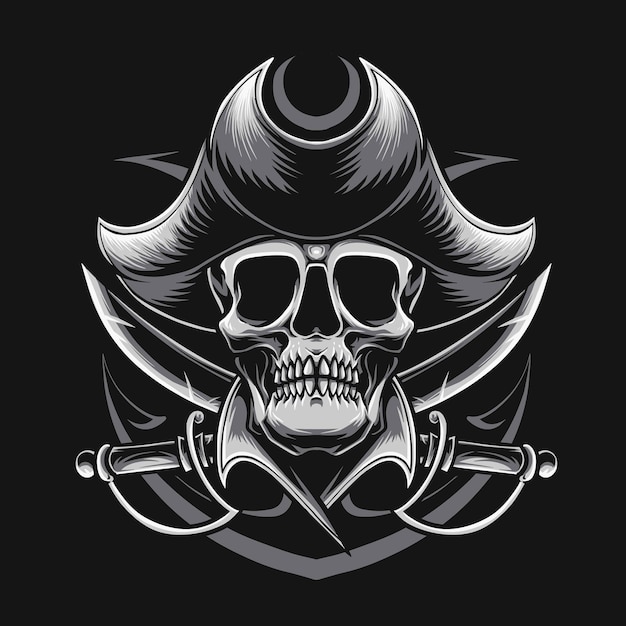 Pirates skull with crossing sword illustration