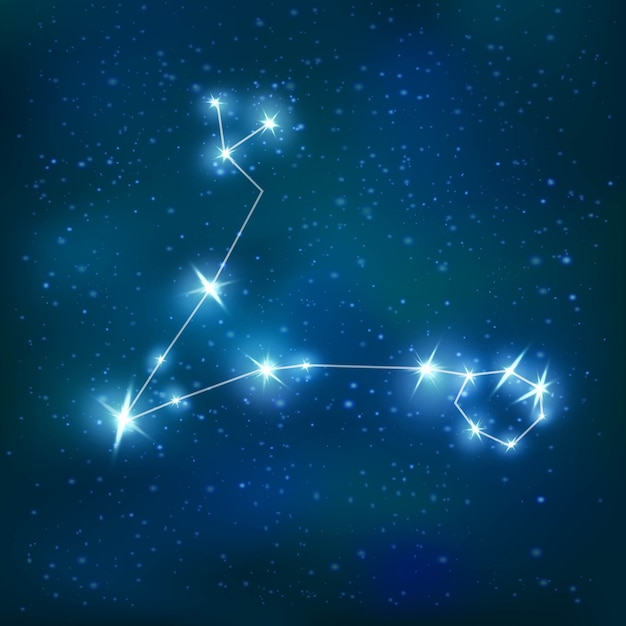 Pisces realistic zodiacal constellation with blue shiny polygonal structure on stars cluster