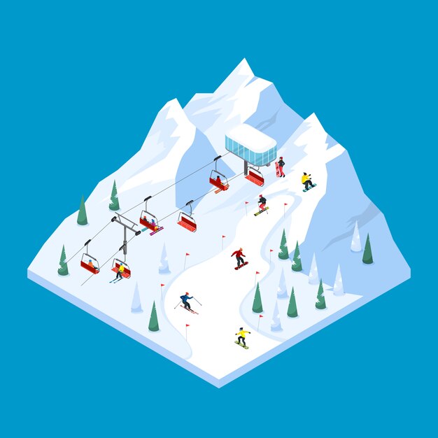 Piste Ropeway Isometric Landscape