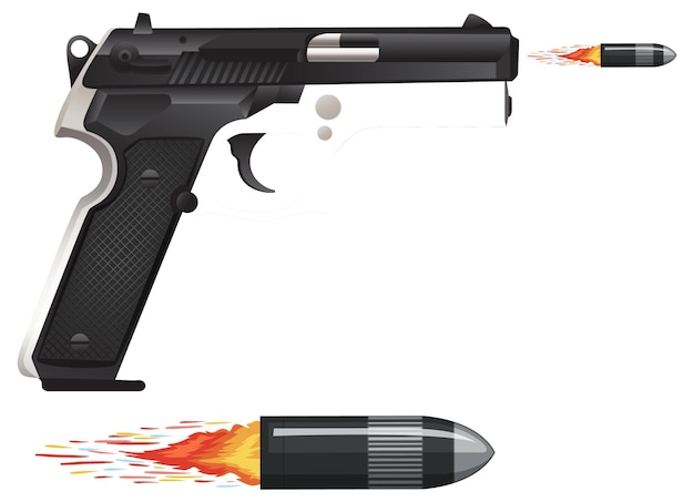 Free Vector pistol and bullet on fire