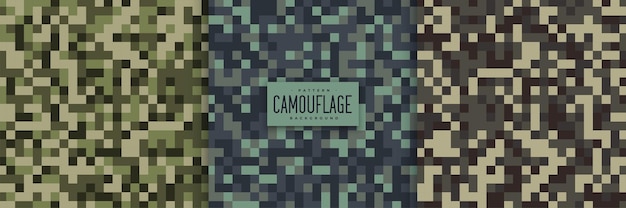 Pixel style camouflage seamless patterns set