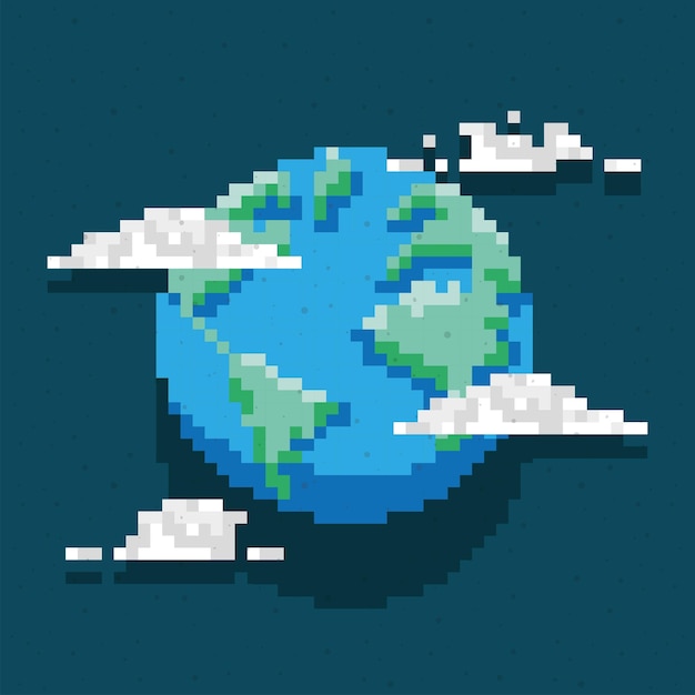 Free Vector pixelated earth planet and clouds