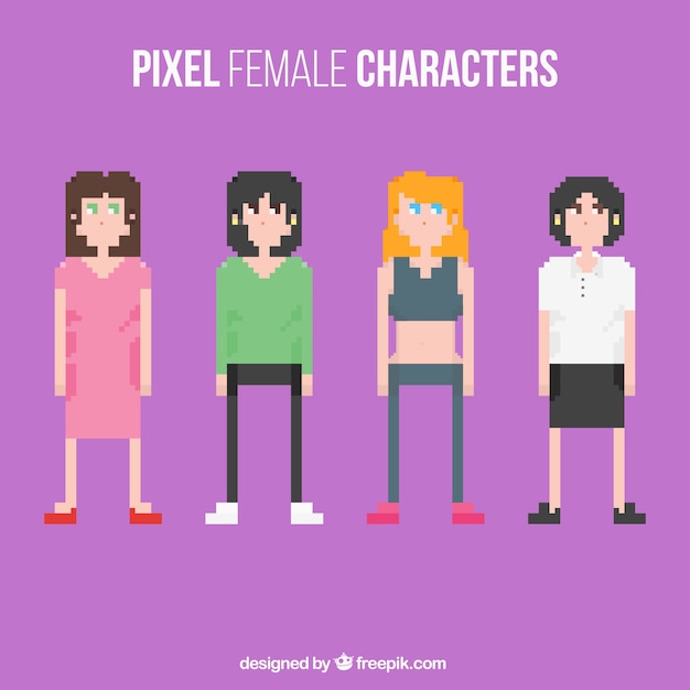 Free Vector pixelated female characters 