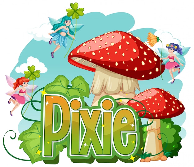 Pixie logo with little fairies on white background