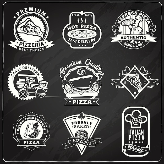 Pizza Chalkboard Emblems Set 