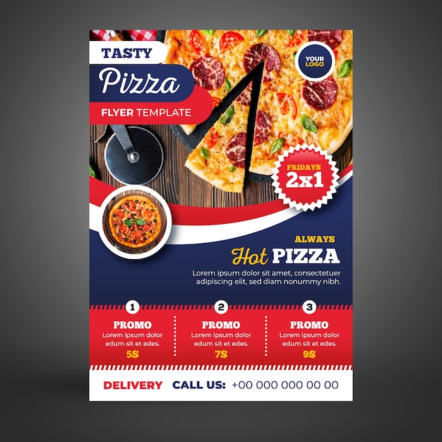 Free Vector pizza delivery flyer template with picture