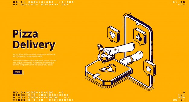 Pizza delivery isometric landing page, fast food