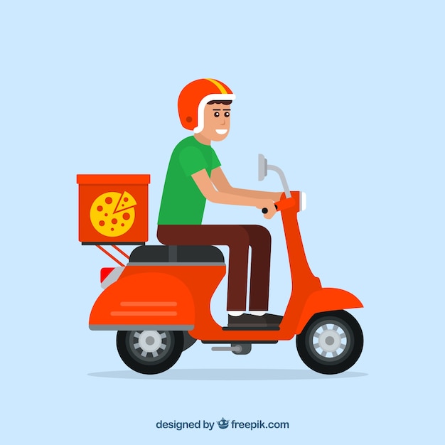 Free Vector pizza delivery man with scooter and helmet