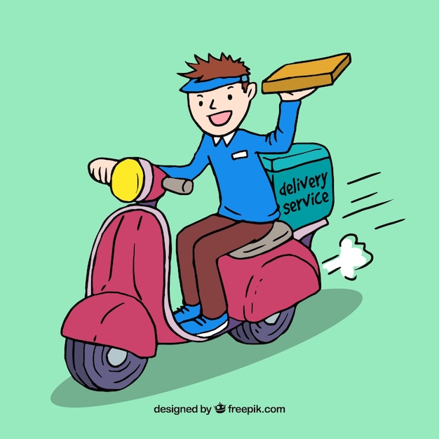 Free Vector pizza delivery with hand drawn style