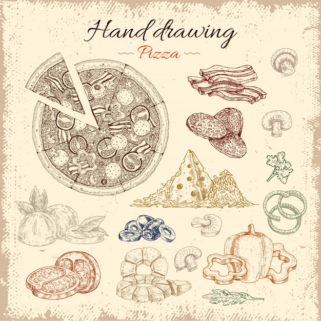 Pizza Hand Drawn Elements Set